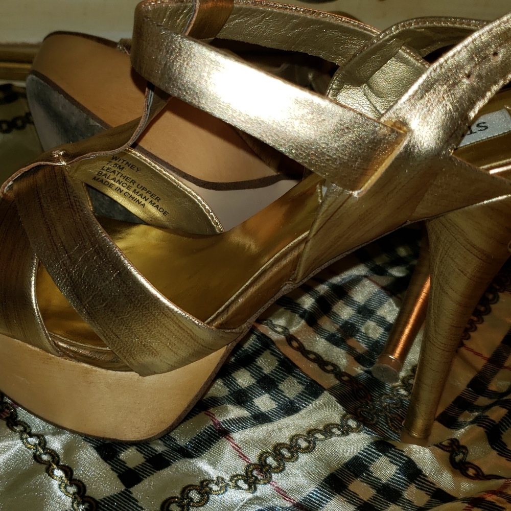 Steve Madden Gold Platform Open Toe Heels